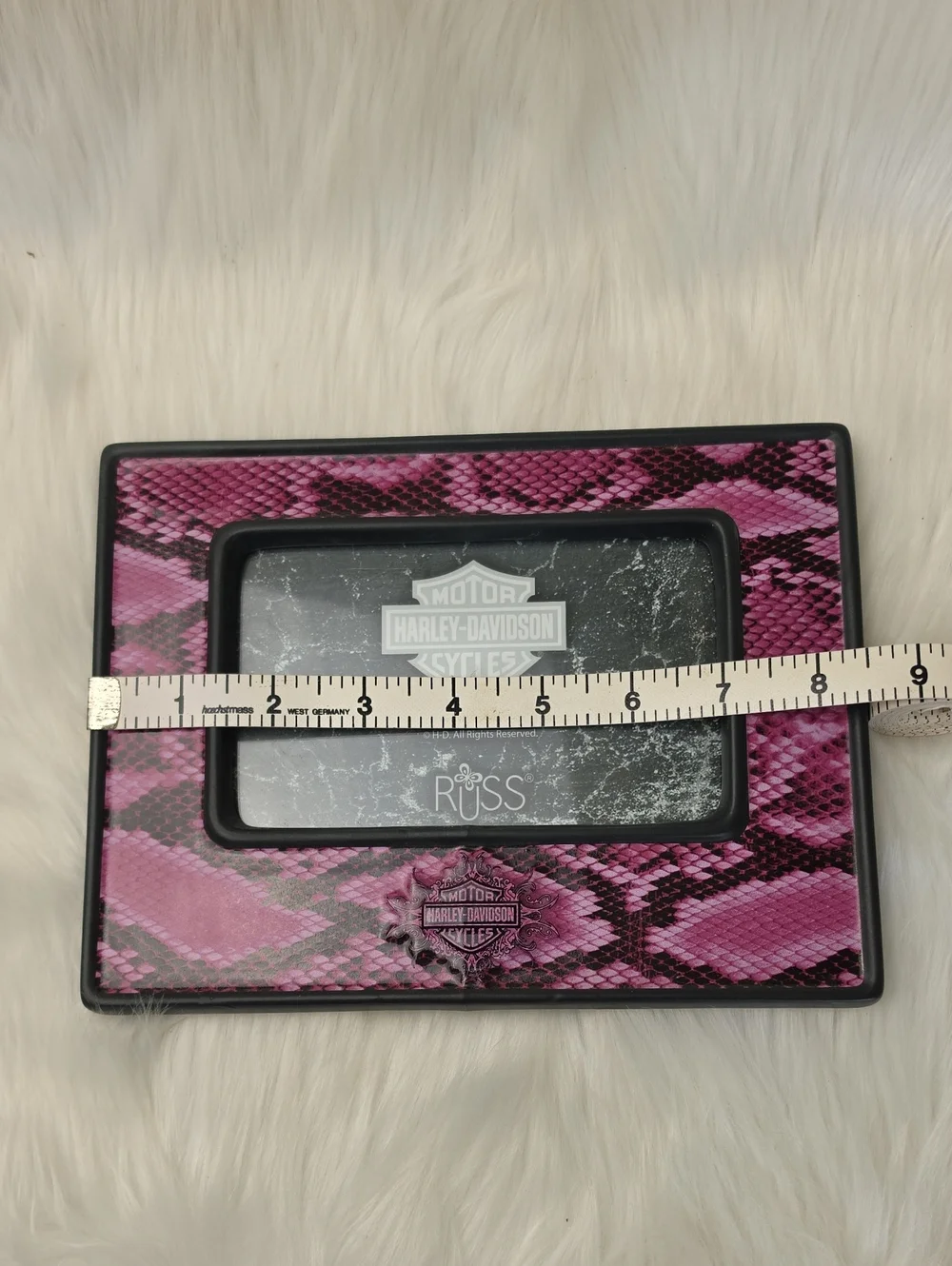 HARLEY DAVIDSON RUSS Pink Python‎ Snakeskin Biker Moto Ceramic 4x6 Photo Frame